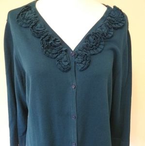 Christopher & Banks 3/4 Sleeves, Button down, Turquoise Cardigan, XL